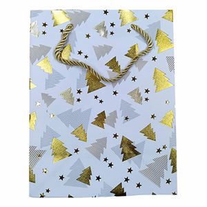 Dísztasak CREATIVE Deluxe Plus M 18x23x10 cm karácsonyi matt fóliás fehér sodort füles