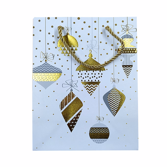 Dísztasak CREATIVE Deluxe Plus M 18x23x10 cm karácsonyi matt fóliás fehér sodort füles