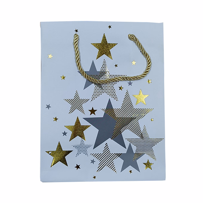 Dísztasak CREATIVE Deluxe Plus M 18x23x10 cm karácsonyi matt fóliás fehér sodort füles