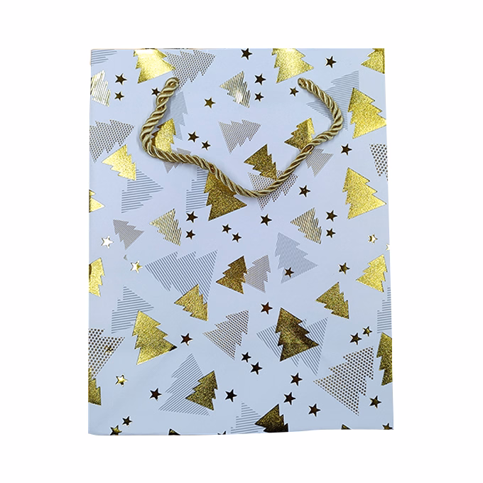 Dísztasak CREATIVE Deluxe Plus M 18x23x10 cm karácsonyi matt fóliás fehér sodort füles