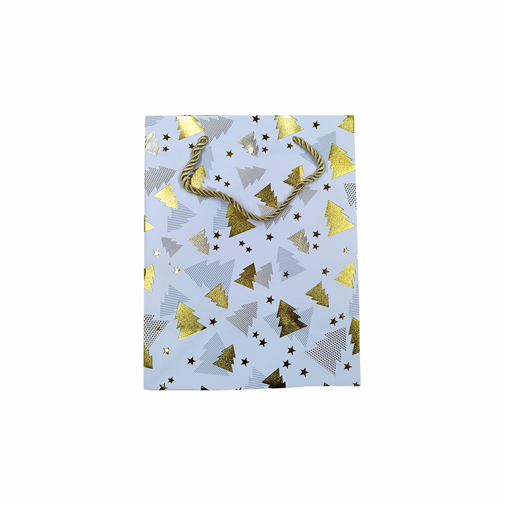 Dísztasak CREATIVE Deluxe Plus M 18x23x10 cm karácsonyi matt fóliás fehér sodort füles