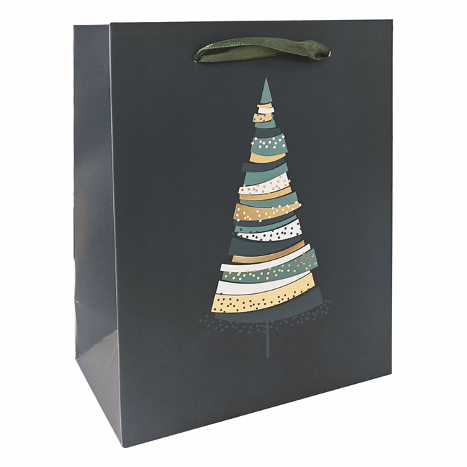 Dísztasak CREATIVE Deluxe Plus M 18x23x10 cm karácsonyi matt fóliás fehér sodort füles