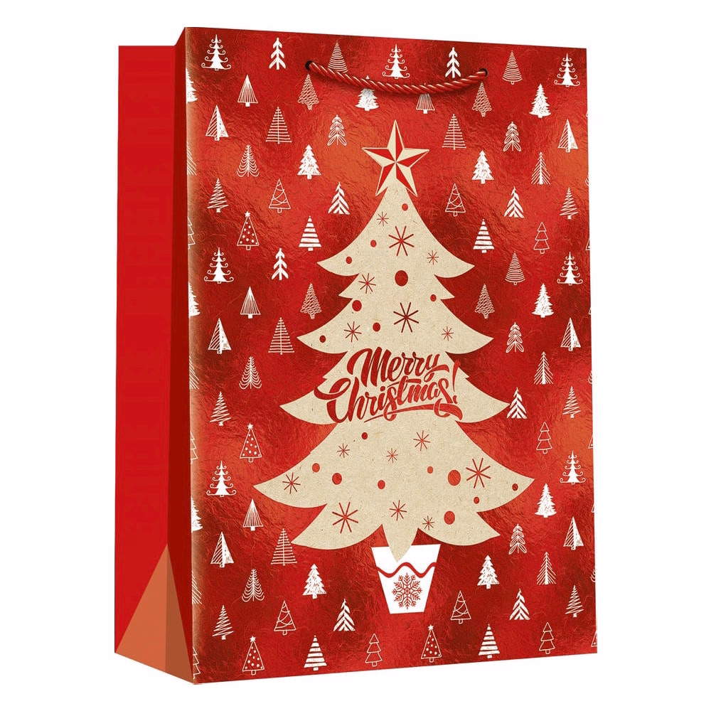 Karácsonyi dísztasak CREATIVE Deluxe Plus M 18x23x10 cm matt fóliás sodort füles