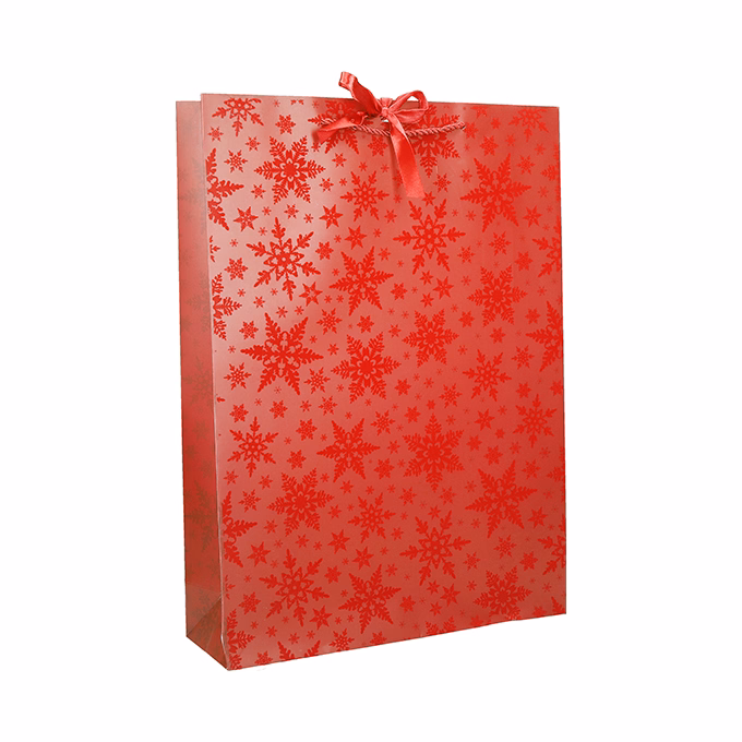 Dísztasak CREATIVE Deluxe Plus XL 45x33x10 cm karácsonyi csillagos matt piros sodort füles masnival