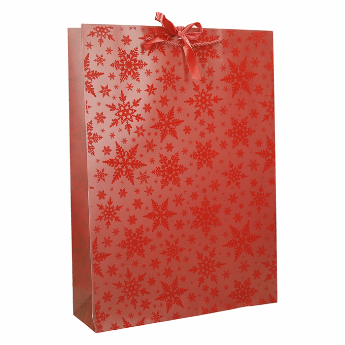 Dísztasak CREATIVE Deluxe Plus XL 45x33x10 cm karácsonyi csillagos matt piros sodort füles masnival