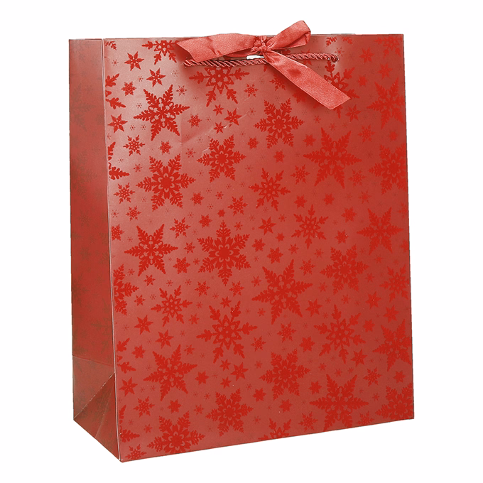 Dísztasak CREATIVE Deluxe Plus XL 45x33x10 cm karácsonyi csillagos matt piros sodort füles masnival