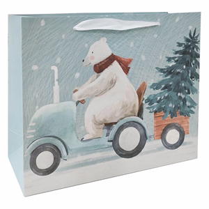Karácsonyi dísztasak CREATIVE Deluxe Plus XL fekvő 33x20x46 cm hóember mintás matt glitteres szalagfüles