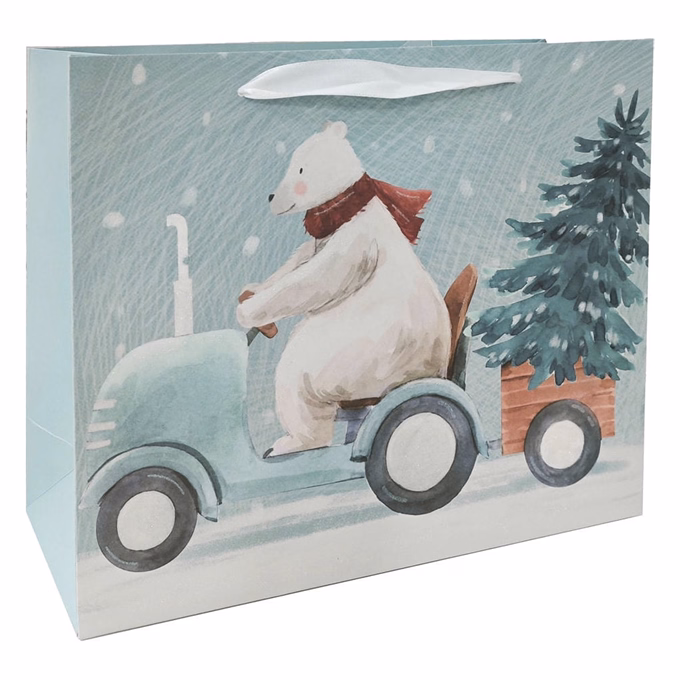 Karácsonyi dísztasak CREATIVE Deluxe Plus XL fekvő 33x20x46 cm hóember mintás matt glitteres szalagfüles