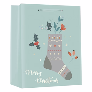 Karácsonyi dísztasak CREATIVE Deluxe plus L 26x32x12 cm színes matt glitteres szürke mintás szalagfüles
