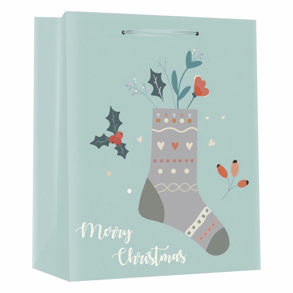 Karácsonyi dísztasak CREATIVE Deluxe plus L 26x32x12 cm színes matt glitteres szürke mintás szalagfüles