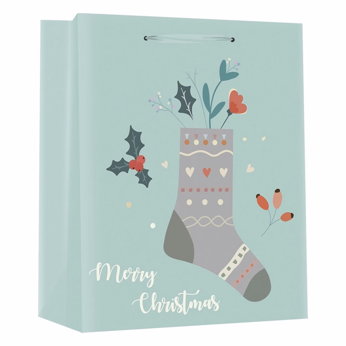 Karácsonyi dísztasak CREATIVE Deluxe plus L 26x32x12 cm színes matt glitteres szürke mintás szalagfüles