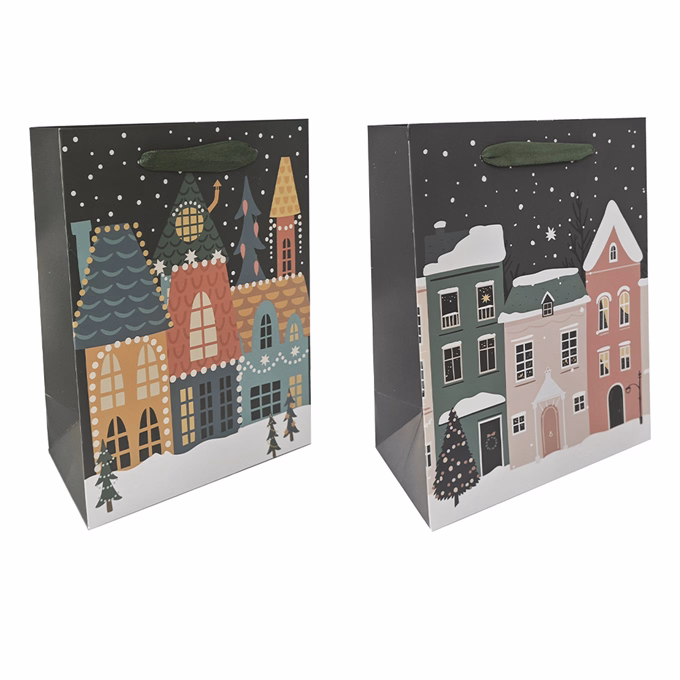 Dísztasak CREATIVE Deluxe plus M 18x23x10 cm karácsonyi színes matt UV lakkos kék fenyővel díszítve szalagfüles