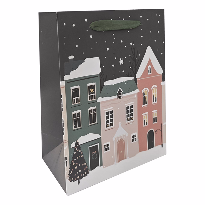 Dísztasak CREATIVE Deluxe plus M 18x23x10 cm karácsonyi színes matt UV lakkos kék fenyővel díszítve szalagfüles