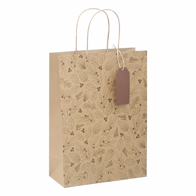 Dísztasak CREATIVE ECO Delucm x Plus cm x L 32cm x 44cm x 11 cm kraft fóliás levél mintás sodort füles