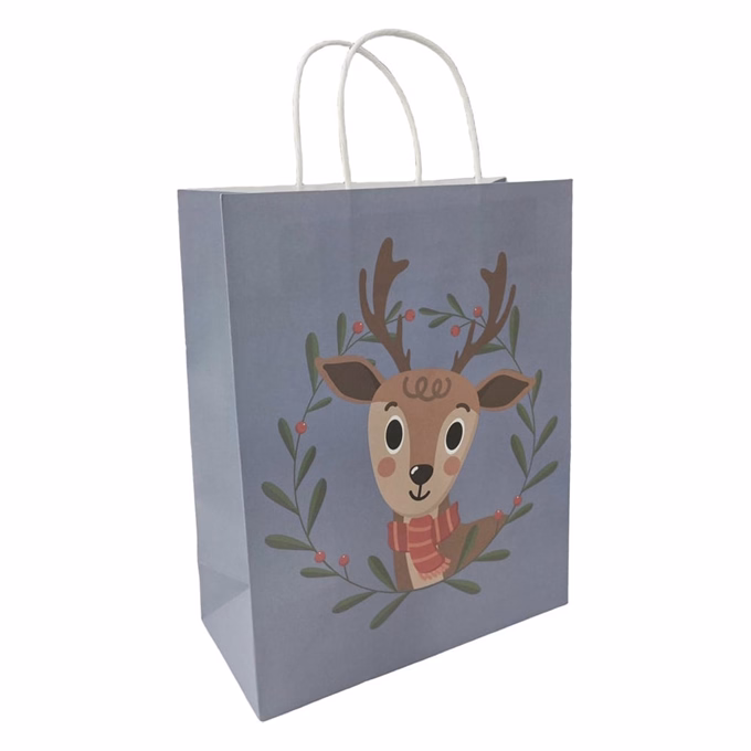 Karácsonyi dísztasak CREATIVE ECO Special L 26x33x12 cm szürke kraft szarvas sodort füles