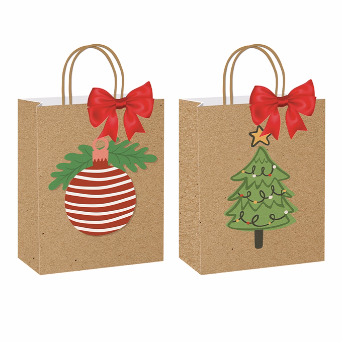 Dísztasak CREATIVE ECO Special Plus L 26cm x 33cm x 12 cm kraft karácsonyi rajz masnival sodort füles