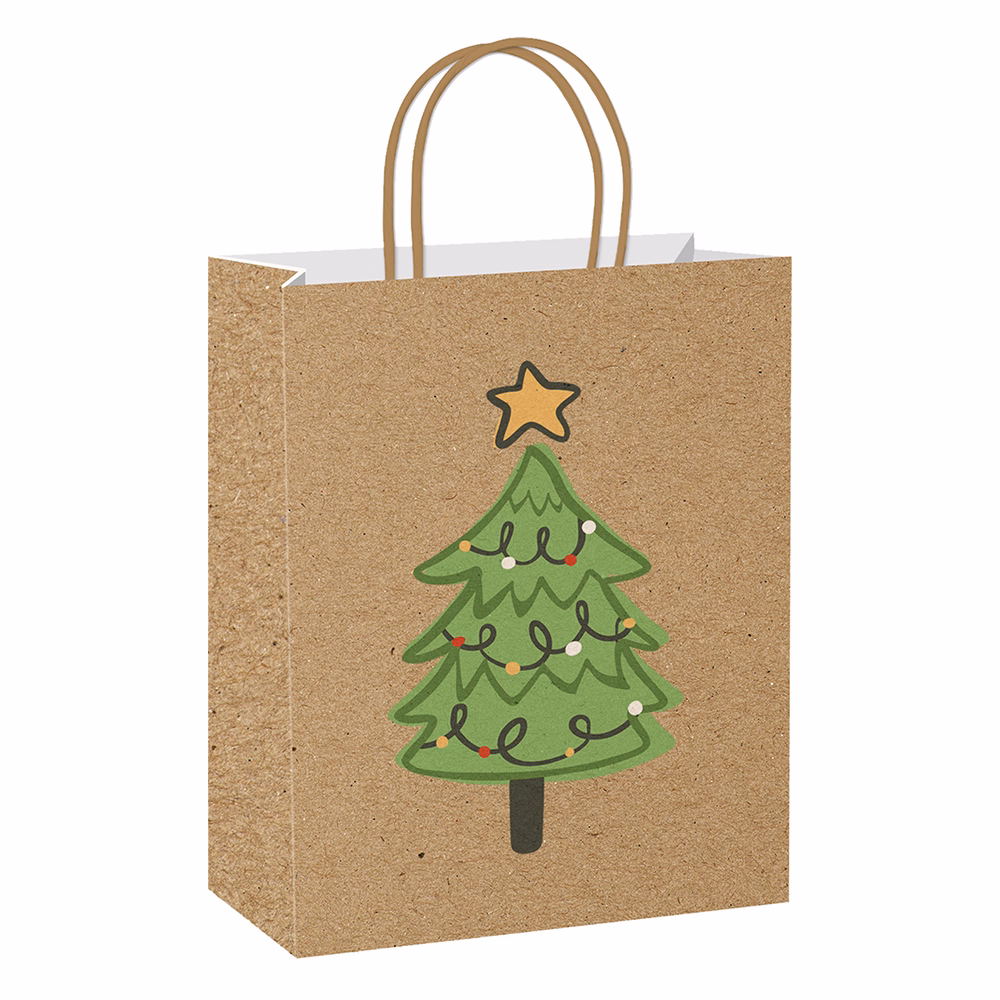 Dísztasak CREATIVE ECO Special Plus L 26cm x 33cm x 12 cm kraft karácsonyi rajz masnival sodort füles