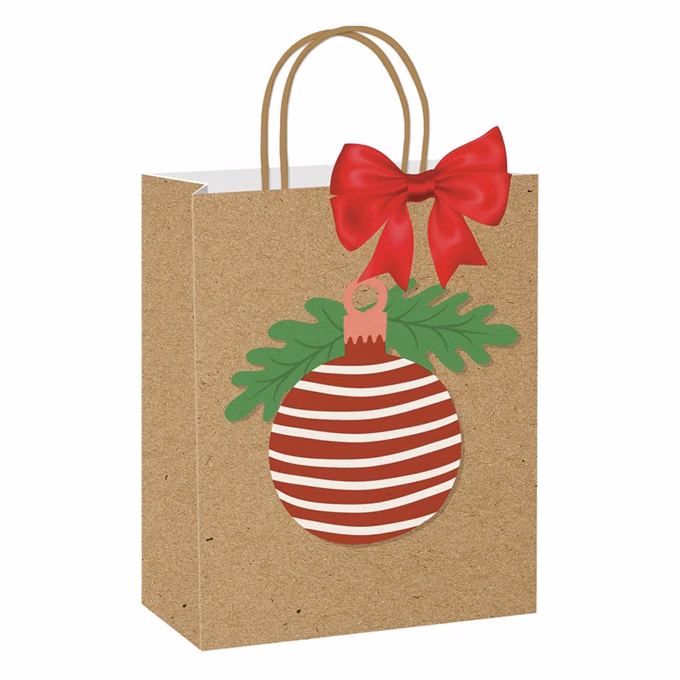 Karácsonyi dísztasak CREATIVE ECO Special Plus L 26x33x12 cm kraft karácsonyi rajz masnival sodort füles