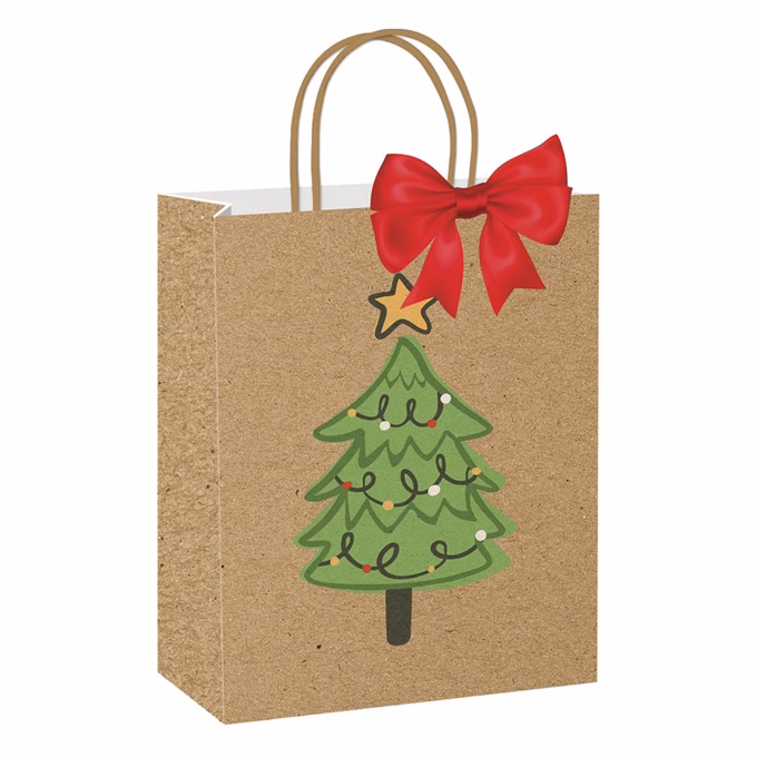 Karácsonyi dísztasak CREATIVE ECO Special Plus L 26x33x12 cm kraft karácsonyi rajz masnival sodort füles