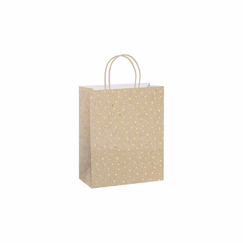 Dísztasak CREATIVE ECO Special Plus M 18x23x10 cm kraft fóliás apró mintás sodort füles
