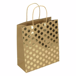 Dísztasak CREATIVE ECO Special Plus M 22x25x10 cm barna fóliás arany csíkos-pöttyös sodort füles