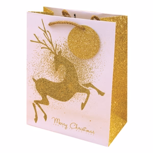 Dísztasak CREATIVE Luxury M 18x23x10 cm karácsonyi arany mintás matt glitteres zsinórfüles