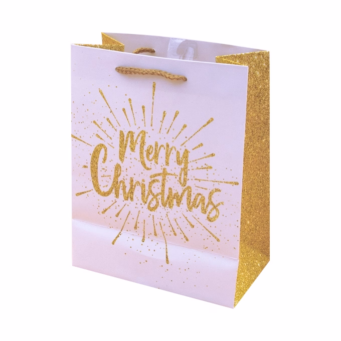 Dísztasak CREATIVE Luxury M 18x23x10 cm karácsonyi arany mintás matt glitteres zsinórfüles
