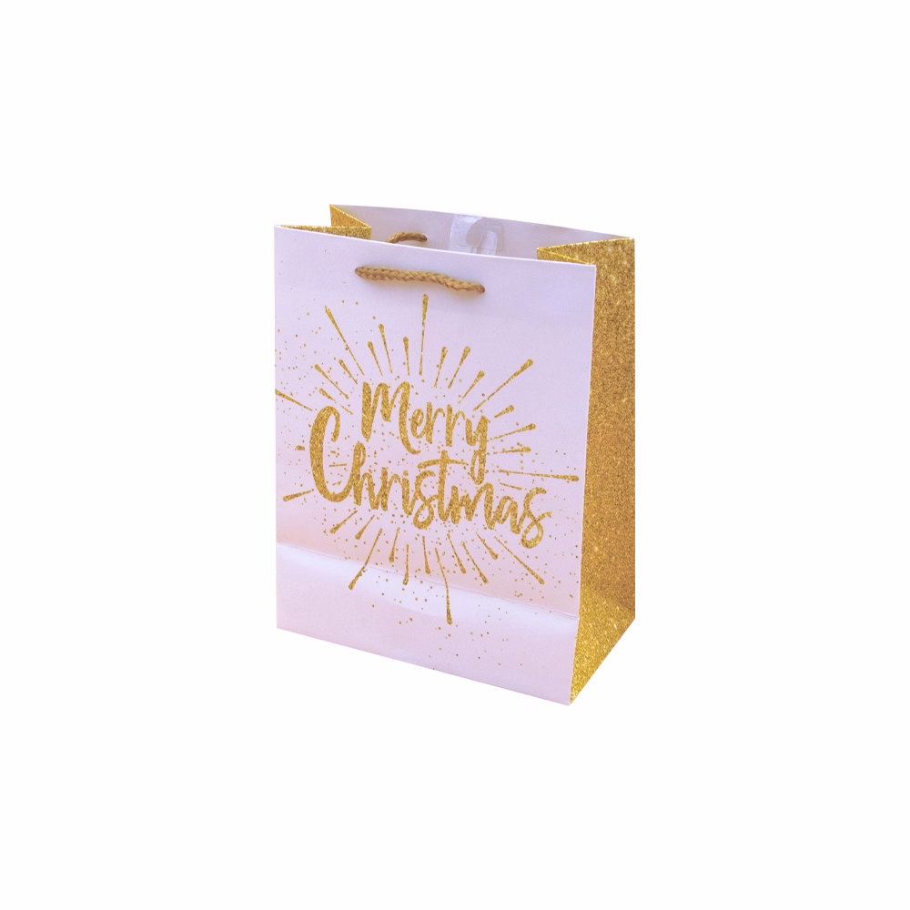 Dísztasak CREATIVE Luxury M 18x23x10 cm karácsonyi arany mintás matt glitteres zsinórfüles