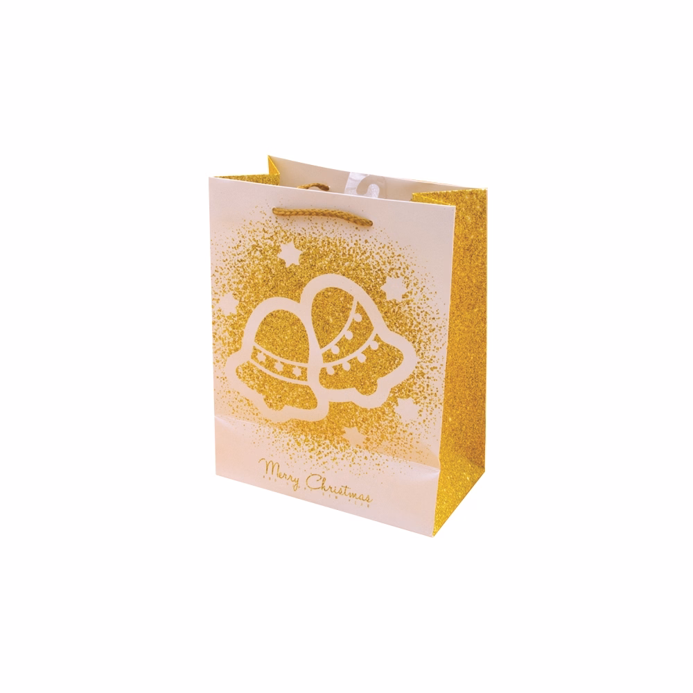 Dísztasak CREATIVE Luxury M 18x23x10 cm karácsonyi arany mintás matt glitteres zsinórfüles