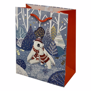 Dísztasak CREATIVE Luxury M 18x23x10 cm karácsonyi havas mintás matt zsinórfüles
