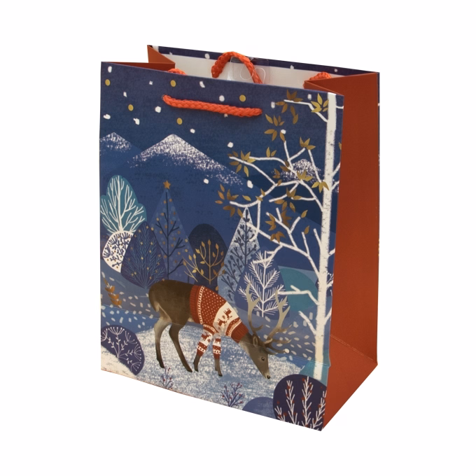 Dísztasak CREATIVE Luxury M 18x23x10 cm karácsonyi havas mintás matt zsinórfüles