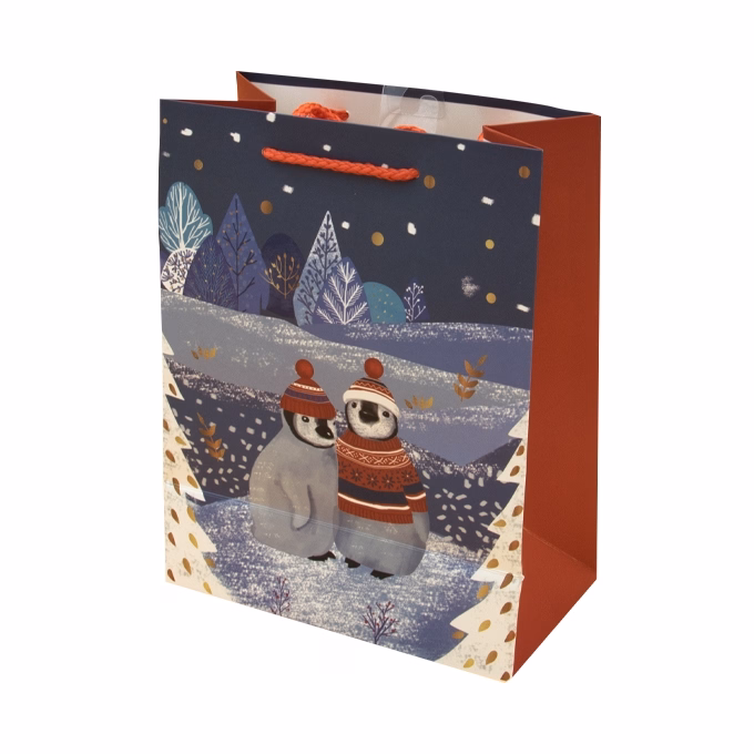 Dísztasak CREATIVE Luxury M 18x23x10 cm karácsonyi havas mintás matt zsinórfüles
