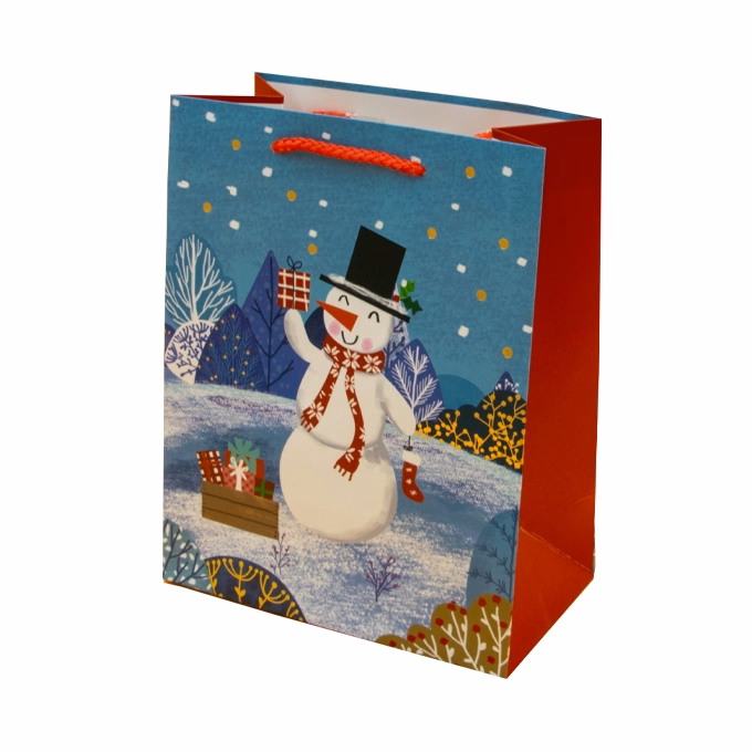 Dísztasak CREATIVE Luxury M 18x23x10 cm karácsonyi havas mintás matt zsinórfüles