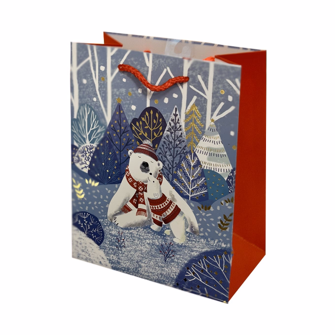 Dísztasak CREATIVE Luxury M 18x23x10 cm karácsonyi havas mintás matt zsinórfüles