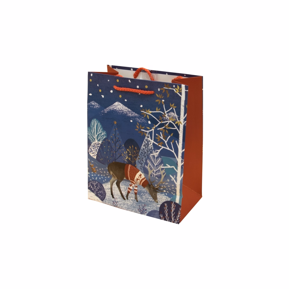 Dísztasak CREATIVE Luxury M 18x23x10 cm karácsonyi havas mintás matt zsinórfüles
