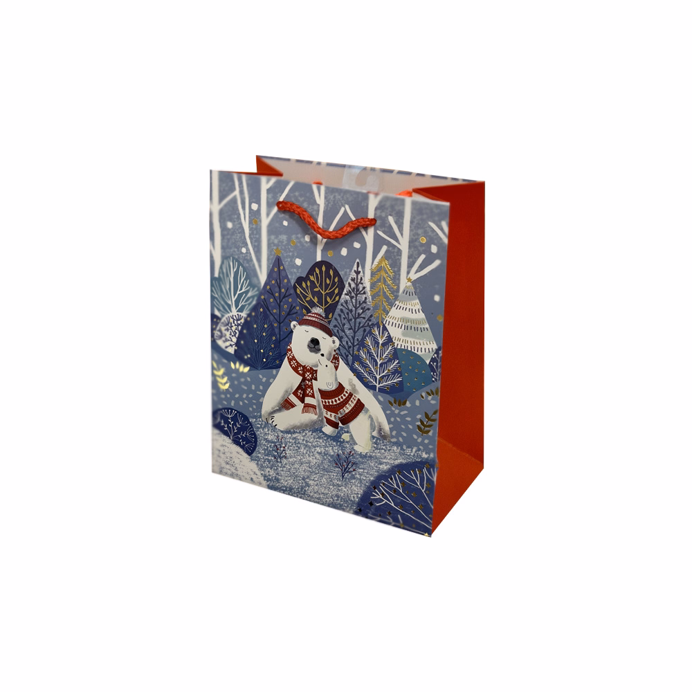 Dísztasak CREATIVE Luxury M 18x23x10 cm karácsonyi havas mintás matt zsinórfüles