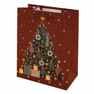 Dísztasak CREATIVE Luxury M 18x23x10 cm karácsonyi piros mintás matt zsinórfüles
