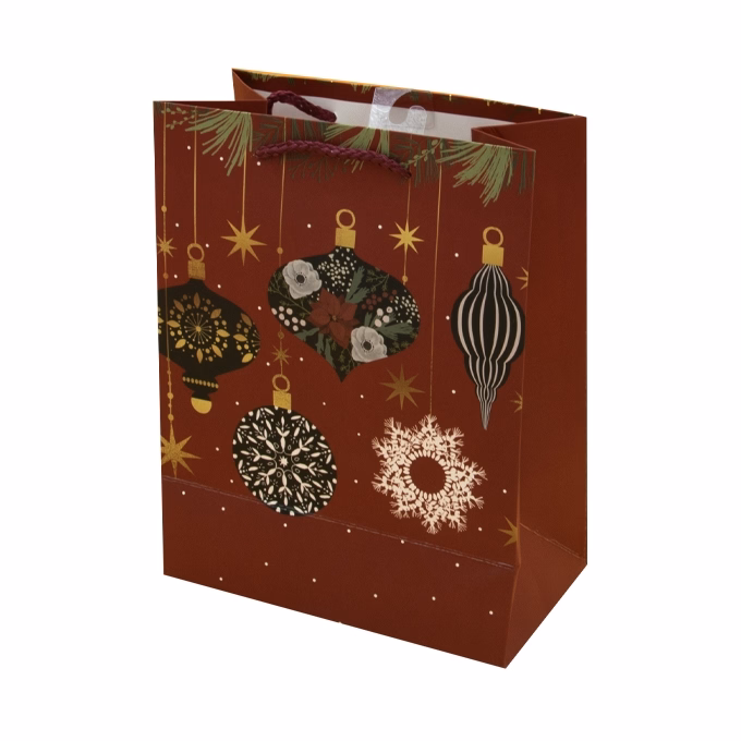 Dísztasak CREATIVE Luxury M 18x23x10 cm karácsonyi piros mintás matt zsinórfüles