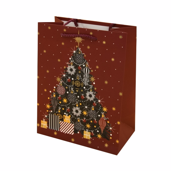 Dísztasak CREATIVE Luxury M 18x23x10 cm karácsonyi piros mintás matt zsinórfüles