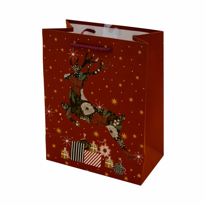 Dísztasak CREATIVE Luxury M 18x23x10 cm karácsonyi piros mintás matt zsinórfüles
