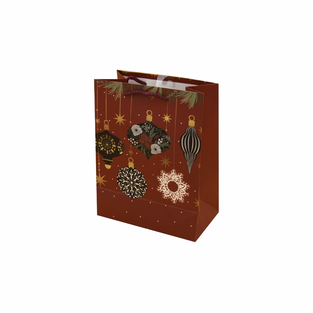 Dísztasak CREATIVE Luxury M 18x23x10 cm karácsonyi piros mintás matt zsinórfüles