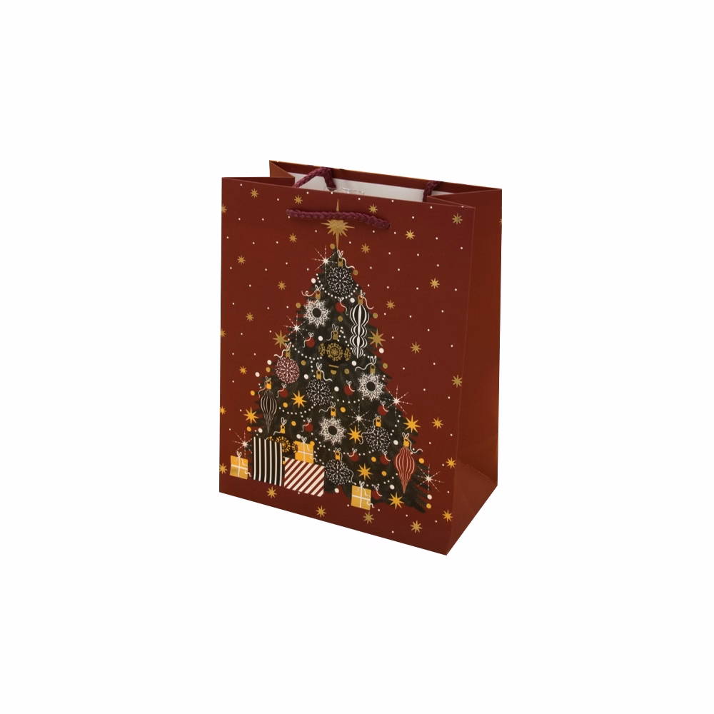 Dísztasak CREATIVE Luxury M 18x23x10 cm karácsonyi piros mintás matt zsinórfüles