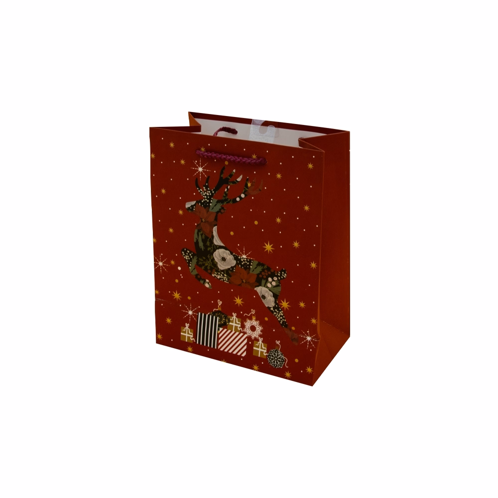 Dísztasak CREATIVE Luxury M 18x23x10 cm karácsonyi piros mintás matt zsinórfüles