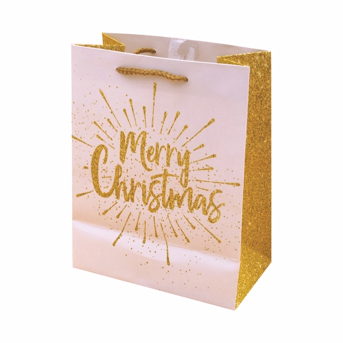 Dísztasak CREATIVE Luxury XL 31x42x12 cm karácsonyi arany mintás matt glitteres zsinórfüles