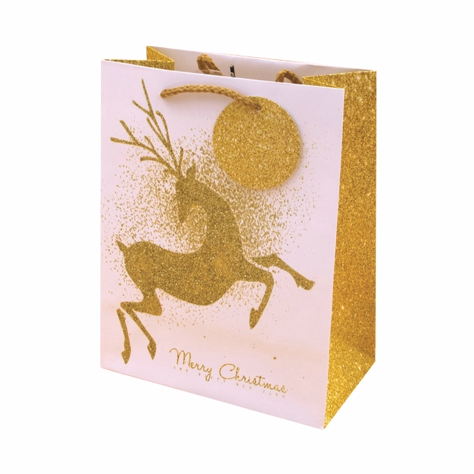Dísztasak CREATIVE Luxury XL 31x42x12 cm karácsonyi arany mintás matt glitteres zsinórfüles