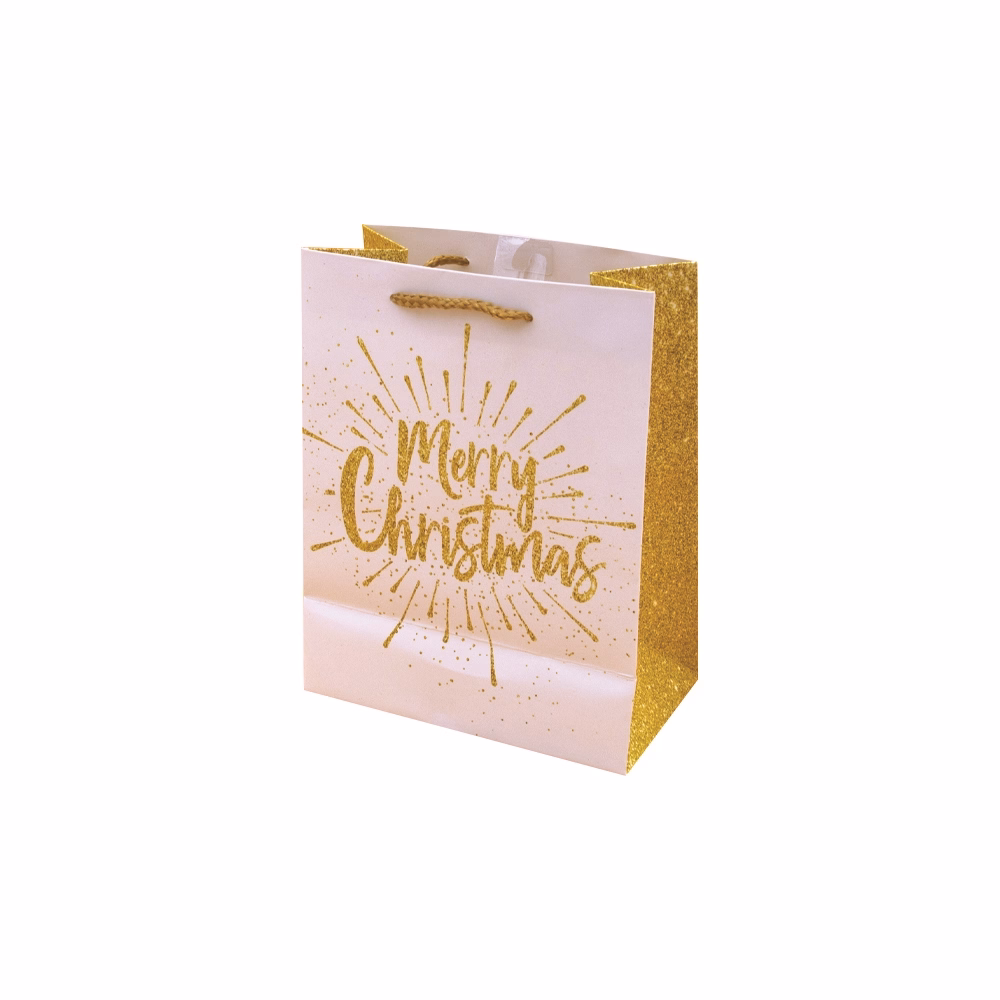 Dísztasak CREATIVE Luxury XL 31x42x12 cm karácsonyi arany mintás matt glitteres zsinórfüles