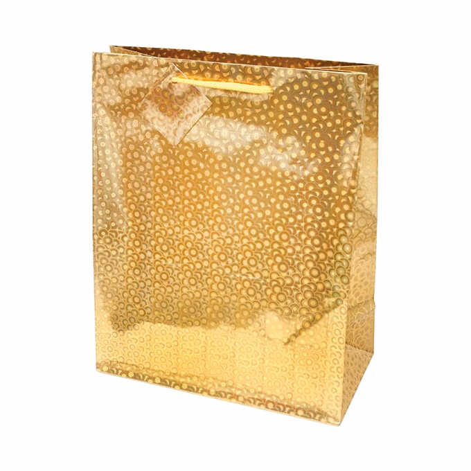 Dísztasak CREATIVE Special Hologram L 26x32x12 cm egyszínű arany sodort füles