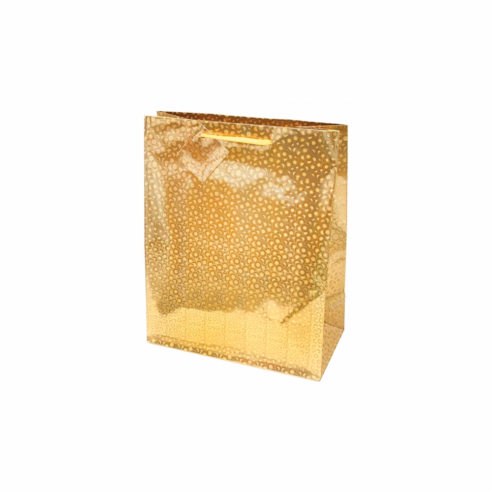 Dísztasak CREATIVE Special Hologram L 26x32x12 cm egyszínű arany sodort füles