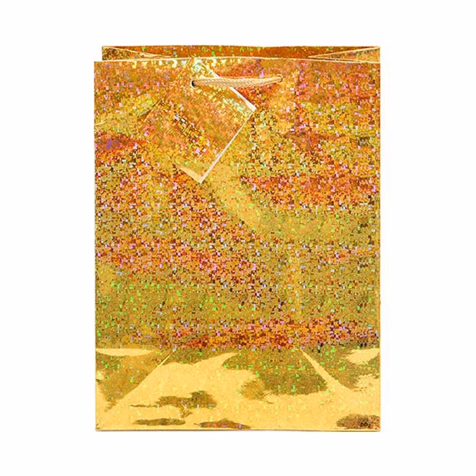 Dísztasak CREATIVE Special Hologram M 18x23x10 cm egyszínű arany sodort füles