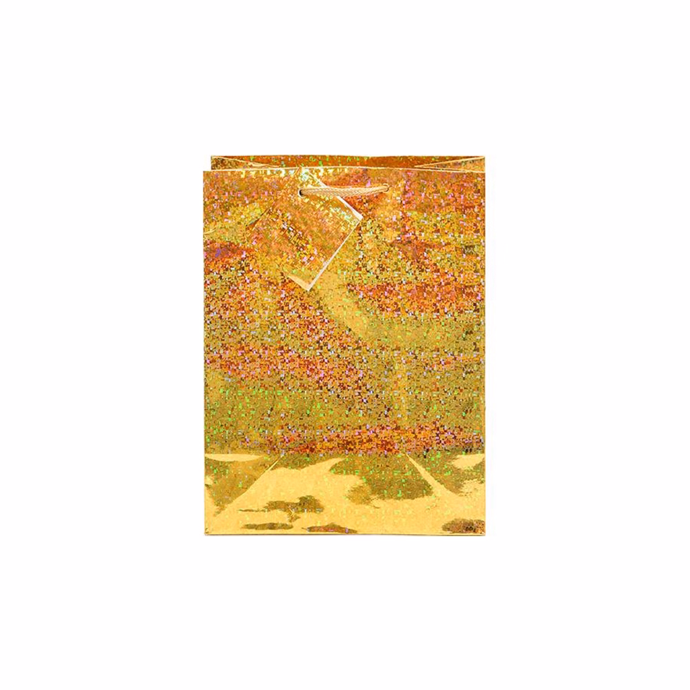 Dísztasak CREATIVE Special Hologram M 18x23x10 cm egyszínű arany sodort füles